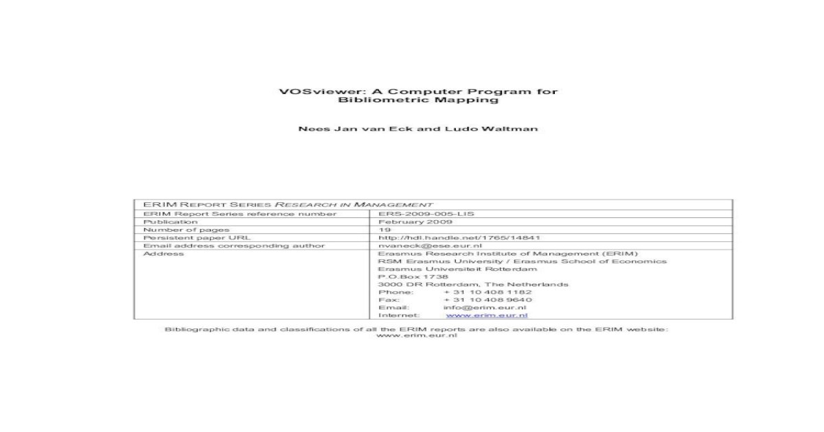 VOSviewer: A Computer Program for Bibliometric MappingVOSviewer: A ...